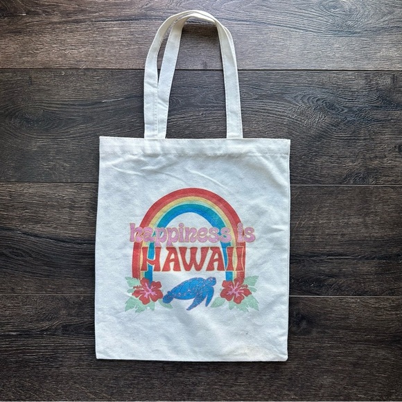Happiness is Hawaii Tote Bag Cotton Canvas - Picture 1 of 5
